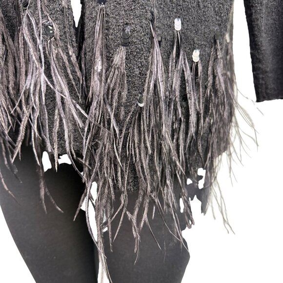 Chicos Womens Black Acrylic/Nylon/Wool Feather Trim Long Sleeve Cardigan Size 2 - Picture 6 of 11